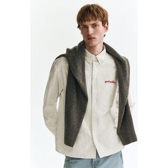 H&M Loose-fit oxford shirt in White/striped at Nordstrom, Size Xx-Large