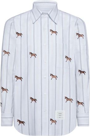 Thom Browne Overhemd met knoopsluiting en paardenpatroon - Blauw