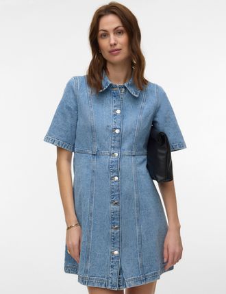 Vero Moda Jeanskleid VERO MODA VMDAISY 2/4 SHORT DENIM DRESS NOOS, Damen, Gr. XL, N-Gr, light blau denim, Denim/Jeans, Obermaterial: 100% Baumwolle, unifarben, 