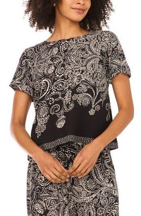Vince Camuto Paisley Print Short Sleeve Top in Rich Black at Nordstrom Rack, Size Medium