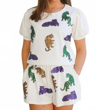 Peach Love California Mardi Pardi Tiger Shorts In White
