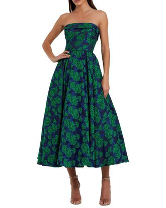 Mac Duggal Brocade Strapless A-Line Midi Dress