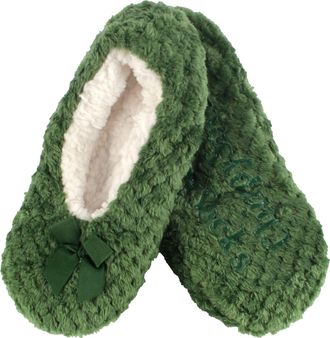 BambooMN Adult Super Soft Warm Cozy Fuzzy Soft Touch Sleeper Slippers Non-Slip Lined Socks - Green - X-Large (UK Size 8-9)