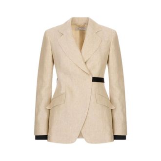 Max Mara Blazers, female, Brown, Size: 2XS Double-breasted Blazer in Linen Drill