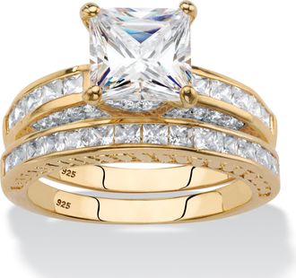 Palm Beach Jewelry 3.38 TCW CZ 14k GP/Silver 2-Piece Wedding Ring Set