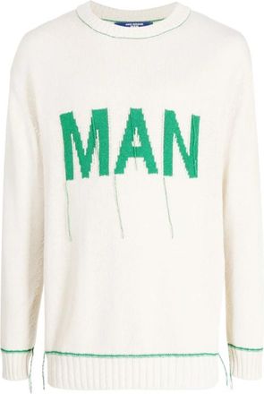 Junya Watanabe Jacquard Zijden Trui - Heren - Ronde hals truien - Beige - L - Truien & Vesten