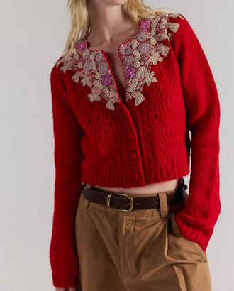 Free People Pixie Long Sleeve Cardigan In Red