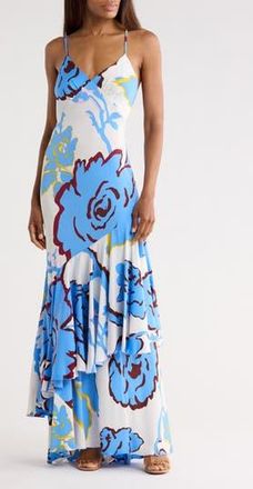 Diane Von F&uuml;rstenberg Luisa Floral Ruffle Hem Silk Blend Slipdress in China Vine Large White at Nordstrom Rack, Size 10