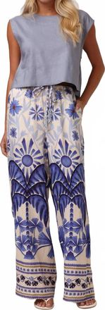 Shore Leave Beaded Beach Wide Leg Pants In Blue Mirage