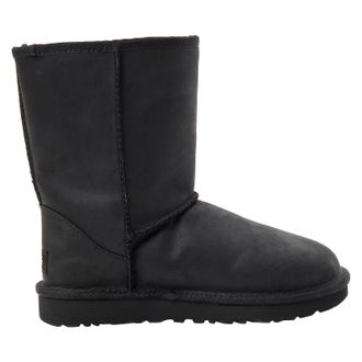 UGG Classic Short Leather Womens Comfort Boots - Black - Size:UK 6