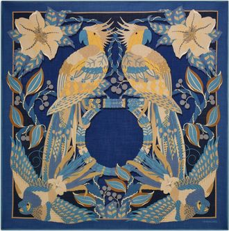 Ferragamo Women Parrots print cashmere shawl Blue
