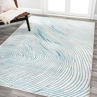 Jonathan Y Designs Arlo Woodgrain Geometric Ivory/Blue Area Rug