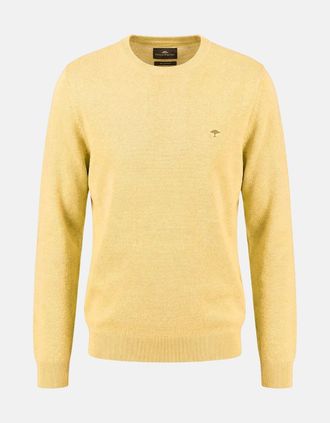 Fynch-Hatton Mens Fine Knit Air Cotton Crewneck Sweater Pale Yellow - Size: 44