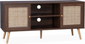 Sweeek Mueble tv de caña trenzada, 120cm, madera oscura