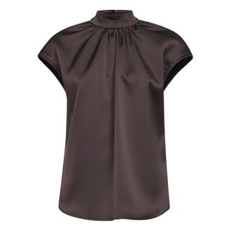 Blanca Vita Blouses, female, Brown, Size: XS Gathered Stand-Collar Top