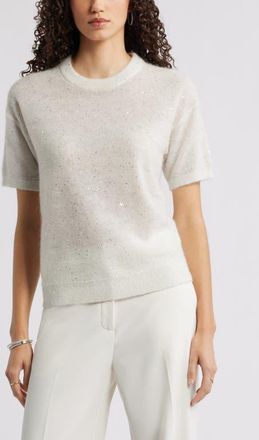 Nordstrom Short Sleeve Sequin Sweater in Ivory-Silver Sequin at Nordstrom, Size Xx-Large
