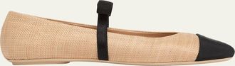 Gianvito Rossi Raffia Bow Ballerina Flats
