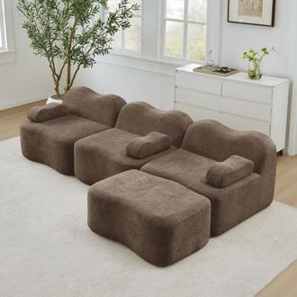 OEM Divano Modulare A L A 3 Posti Senza Struttura Rigida Con 1 Pouf, Schiuma Ad Alta Densit&agrave; 32d, Forma Ondulata, Seduta Profonda, Cuscino Bracciolo Mobil