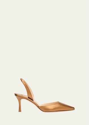 Manolo Blahnik 70mm Carolyne Metallic Leather Slingback Pumps