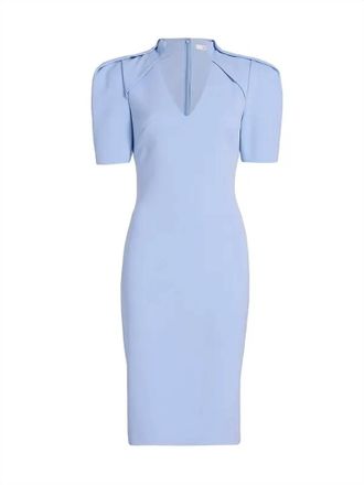 Badgley Mischka Womens V Neck Puff Sleeve Dress In Periwinkle