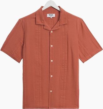 Wax London Mens Wax London Didcot Double Weave Seersucker Short Sleeve Shirt - Red/Orange/Brown - Size: 38/Regular