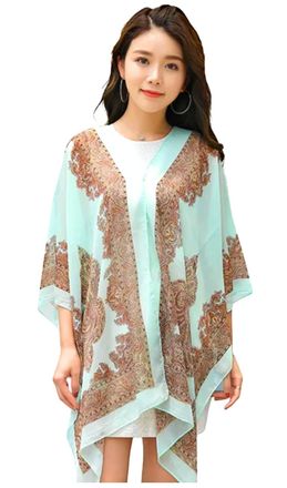 Generic French Sun Protection Shawl, Womens Lightweight Chiffon Breathable Thin Sheer Tops, Beach Sunproof Sleeve Shawl (LIGHT GREEN)