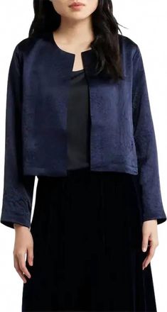 Eileen Fisher Round Neck Cropped Jacket In Ink