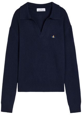 Vivienne Westwood Logo-embroidered Wool and Cashmere-blend Polo Jumper - Navy - XL