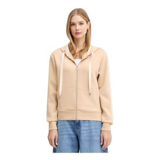 Guess Nieuwe Hooded Scuba Sweatshirt - Dames - Vesten met rits - Beige - S - Polyester - Hoodies & sweatvesten