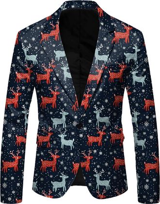 Generic Christmas Suit Jacket for Men Xmas Tree Print Blazer Slim Fit Long Sleeve Lapel Neck Jacket Holiday Party Casual Outwear Tops Blazer Jacket Fashion Ch