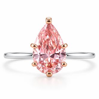 Pompeii3 Certified 2Ct Pear Shape Pink Diamond Solitaire Engagement Ring Gold Lab Grown Size: 7