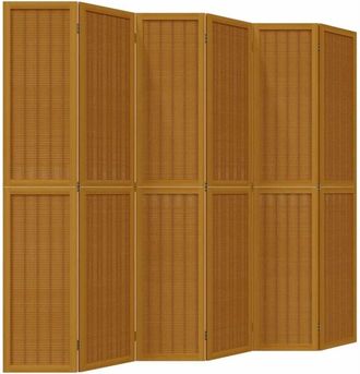 vidaXL Room Divider 6 Panels Brown Solid Wood Paulownia Vidaxl
