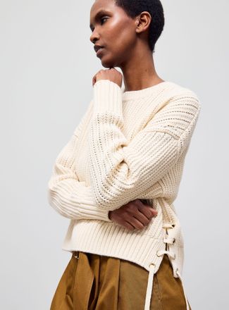 Sessun Womens Carolina lace-up shaker-rib sweater