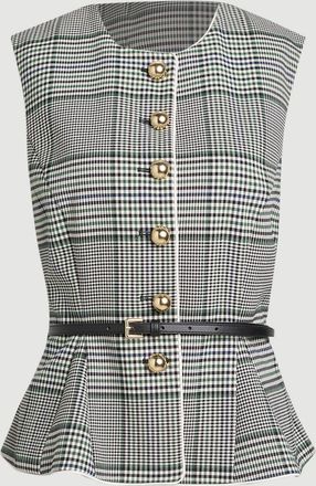 Karen Millen Womens Tailored Check Belted Peplum Jacket - Monochrome Multi - Size 10 UK
