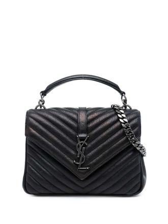 Saint Laurent 2018 Medium Chevron Sheepskin Monogram College satchel - women - Leather - One Size - Black