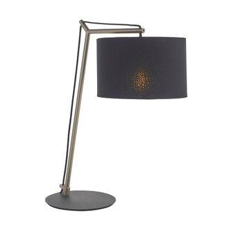 Loops Nickel Plated Angular Table Lamp Light - Black Base & Cotton Shade - Desk Light in Metallics