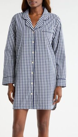 Nordstrom Classic Piped Cotton Nightshirt in Navy Laura Gingham at Nordstrom, Size X-Large