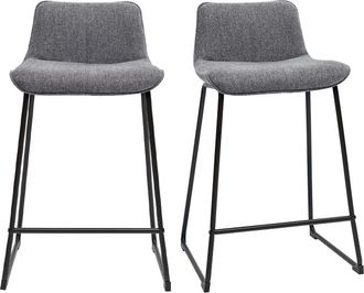 Miliboo Miliboo - Set De 2 Taburetes De Cocina Efecto Aterciopelado Texturizado Gris Y Metal 65 Cm Boost