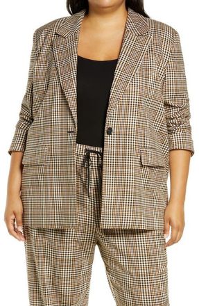 Treasure & Bond Easy Plaid Blazer in Tan- Ivory Bethany Plaid at Nordstrom, Size 1X