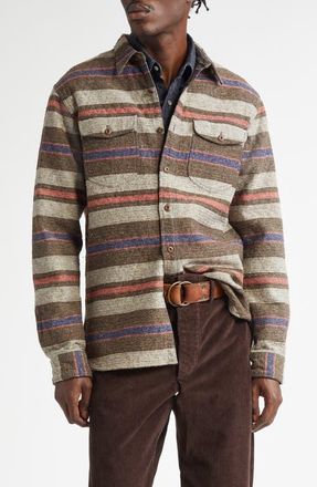 Ralph Lauren Stripe Cotton Blend Button-Up Shirt in Brown Multi at Nordstrom, Size Small