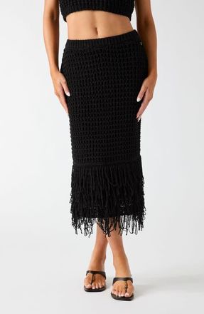 Guess Remi Open Stitch Fringe Midi Skirt in Black at Nordstrom, Size X-Small