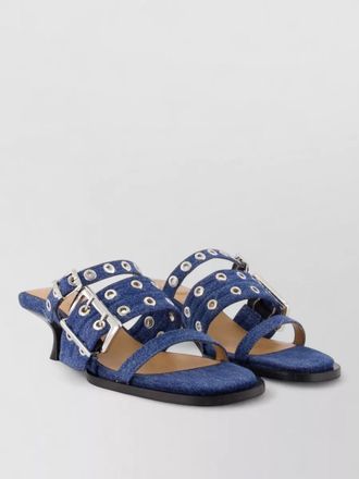Ganni buckle strap mule sandals cotton kitten heel