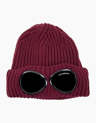 C.P. Company Mens Cp Company Extra Fine Merino Wool Goggle Beanie Port Royal Red 589 - Size: OS