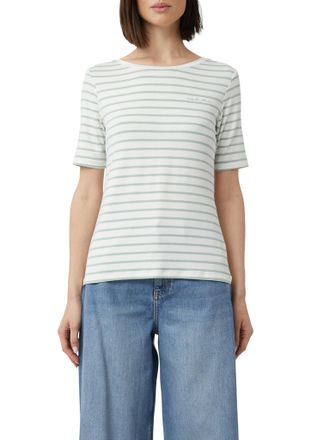 Comma T-Shirt COMMA, Damen, Gr. 34, gr&uuml;n (blau gr&uuml;n), Single Jersey, Obermaterial: 92% Viskose, 8% Elasthan, gestreift, regular fit taillenbedeckt, Rundhals