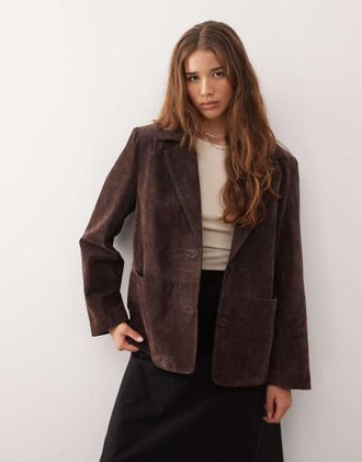 Reclaimed Vintage Blazer oversize in vero camoscio marrone cioccolato