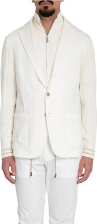Eleventy Gebreide Blazer van Gemengde Stof - Heren - Blazers - Wit - L - Katoen - Jassen