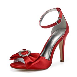 Generic Wedding Shoes Women Open Toe Stiletto High Heeled Sandals High Heels Satin Bridal Shoes for Prom, Party, Daily 10.5Cm,red,7 UK