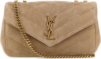 Saint Laurent Beige Suede Small Loulou Shoulder Bag