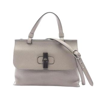 Gucci Pre-owned Handbags, female, Gray, Size: ONE SIZE Pre-owned Bamboo Daily Leather Handbag