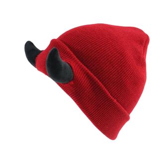 Generic Cocila Devil Horns Men Hat Knitted Beanie with Women Daemon Cap for Winter Warm Ski Outdoor Crazy Hats (Red, One Size) Pink Snood Bobble Ladies UK Slo